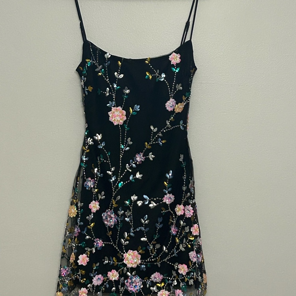 Floral Embellished Black Dress